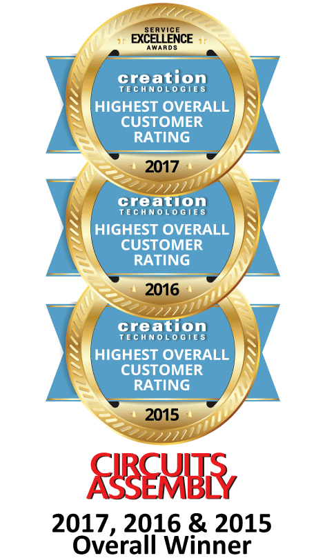 For third straight year, Creation Technologies is 2017 Winner of 'Overall Highest Customer Rating' Service Excellence Award from Circuits Assembly