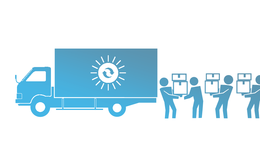 icon of loading truck with sun icon and cycle symbol