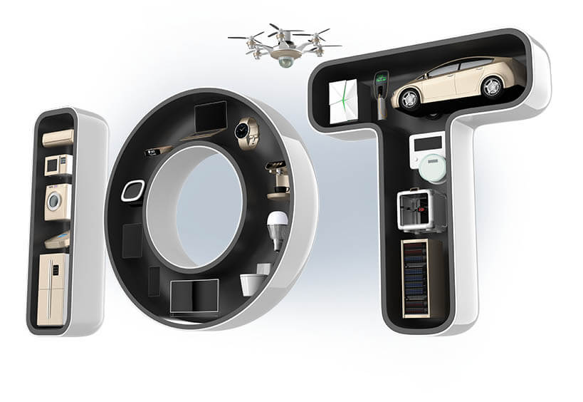 electronics inside the letters IOT