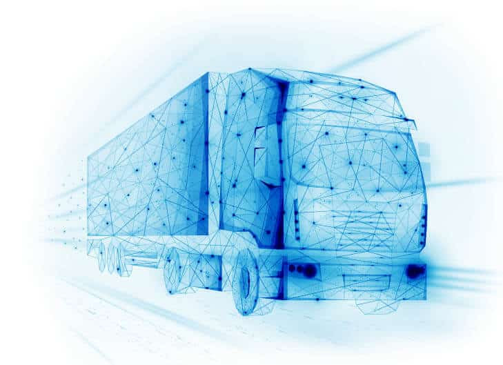 blue vector of semi truck ems solutions for transportation