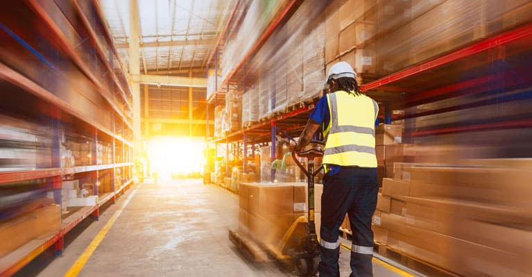 Supply chain in motion in warehouse